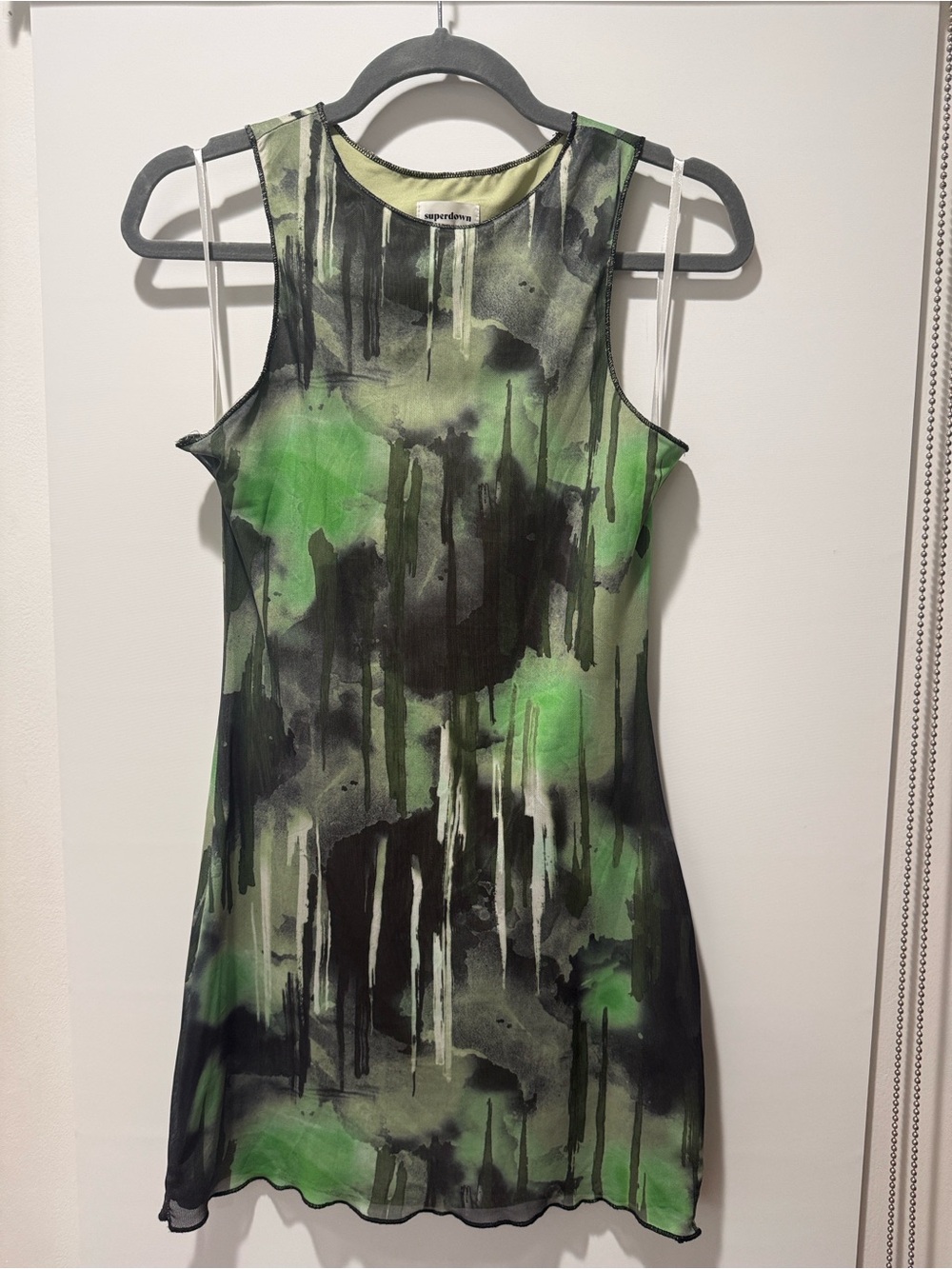 Superdown Diane Green & Black Abstract Sheer Mini Dress